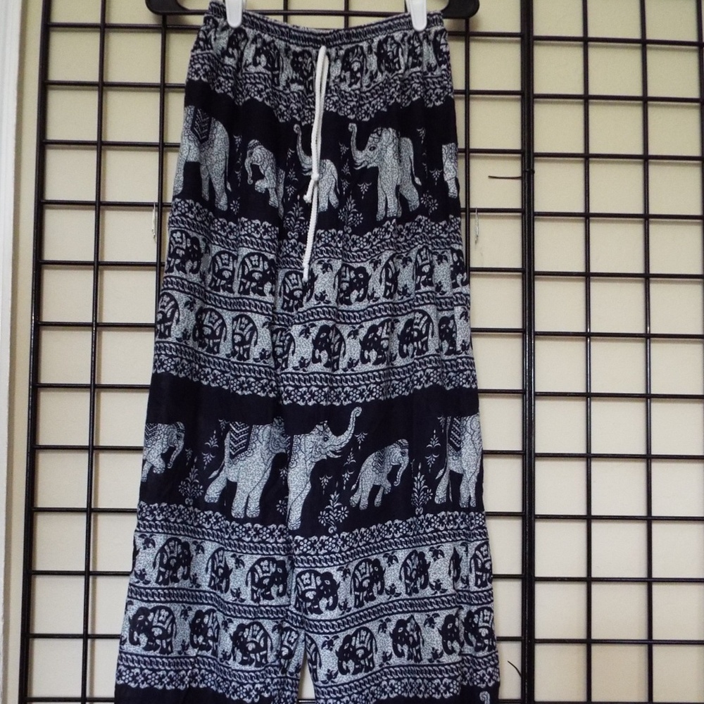 Lounge Pants Navy White Elephant Print XL